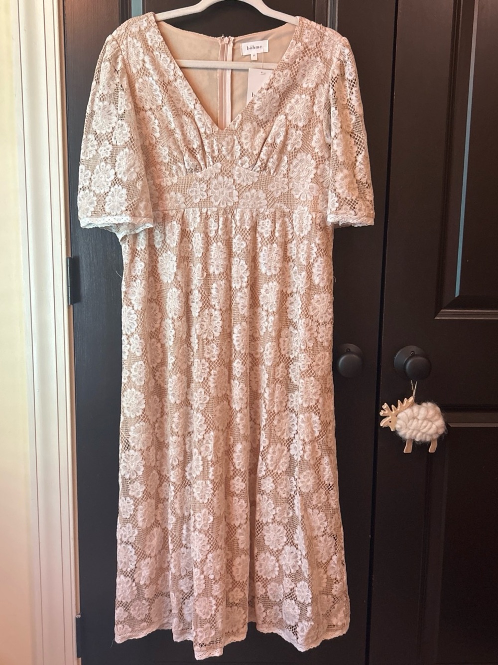 Bohme Cream Lace Midi Dress NWT